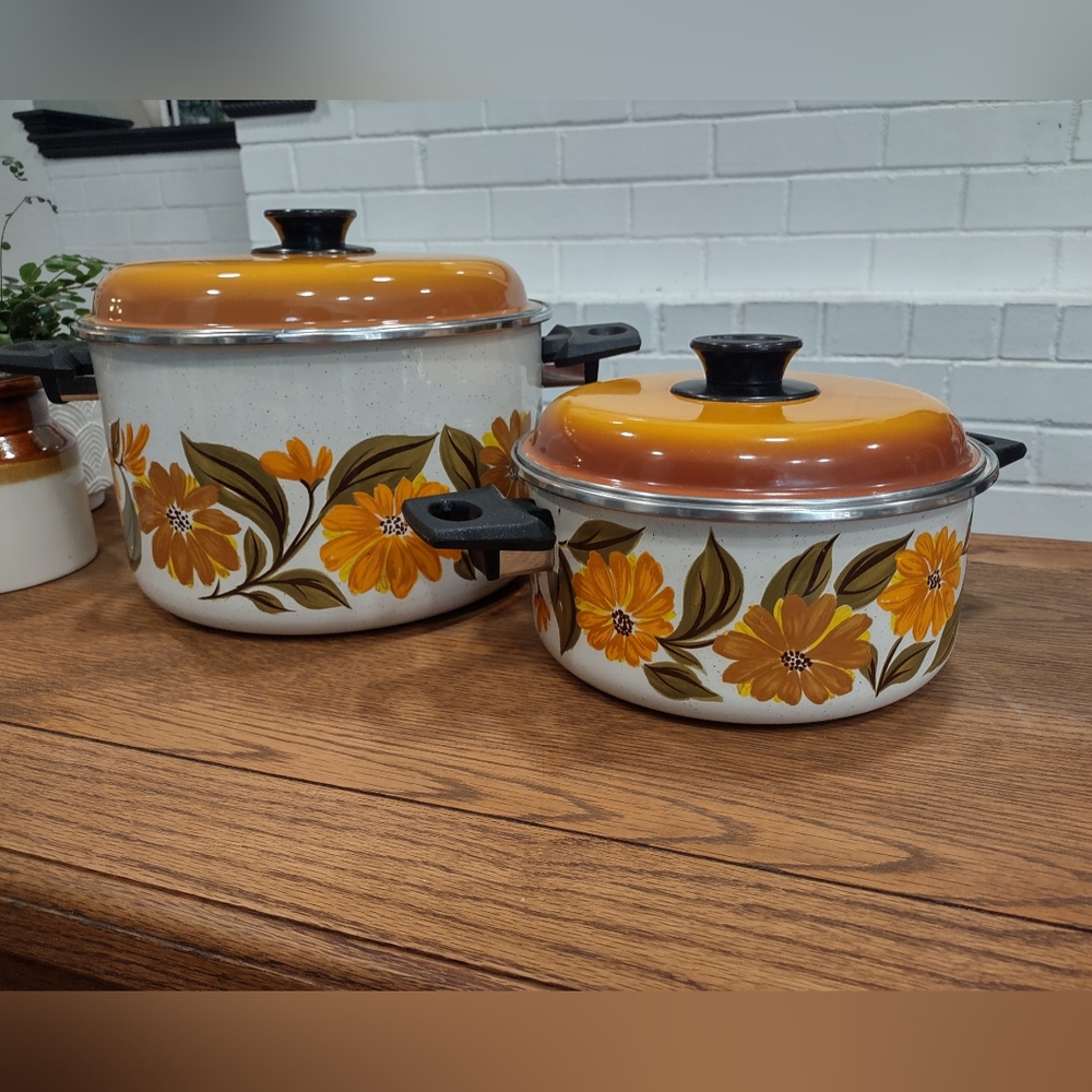 Vintage JMP Capri Enamelware Pots